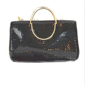 Vintage 50s Warren Reed Black Mesh Chain Chainmail Gold Oval Handle Bag